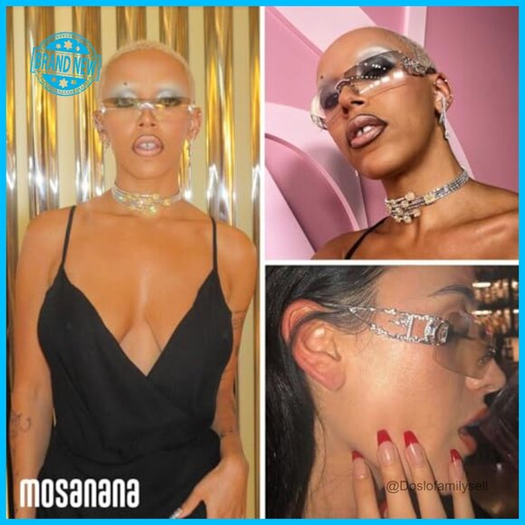 Y2K Rhinestone Flame Sunglasses Retro Glitter Wrap-Around UV Protection main image 5